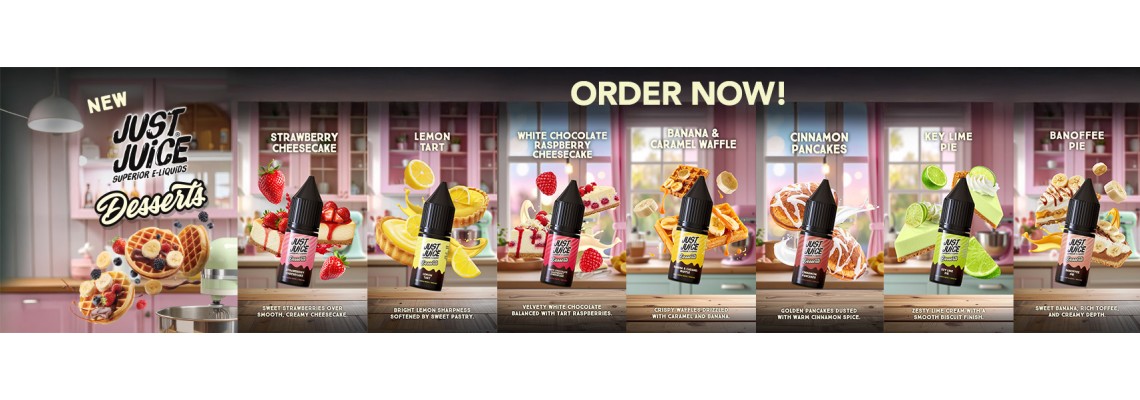 New Just Juice Dessert Nic Salt Range - Available in 5/10/20mg -